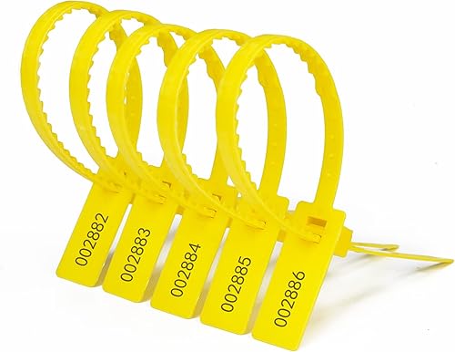 Sellos de envío autoblocantes de plástico HD a prueba de manipulaciones, etiquetas de seguridad numeradas, color amarillo, 100 unidades (13.2