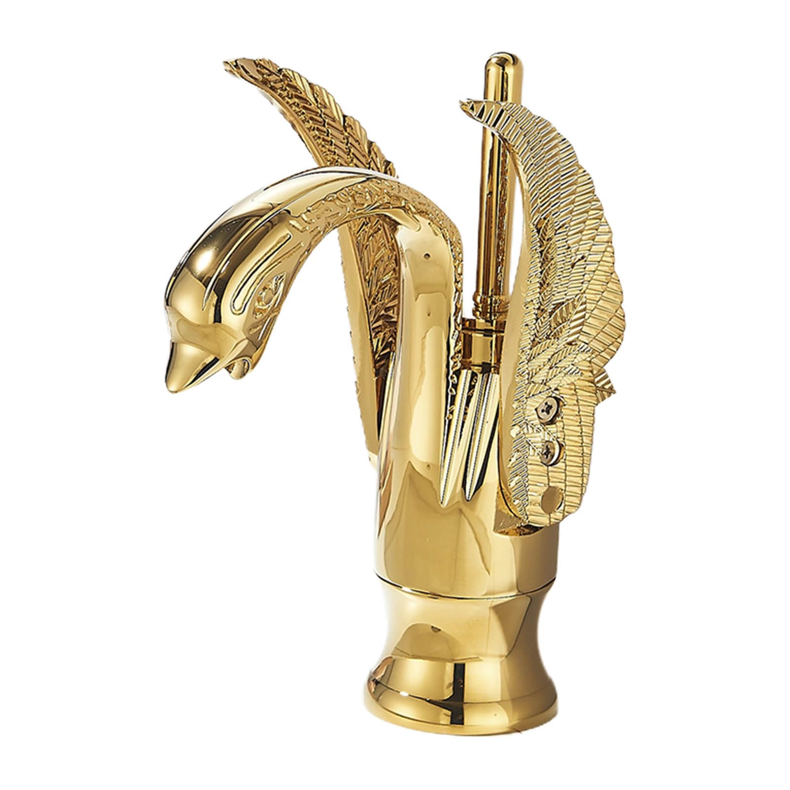 Suguword Grifo de Baño Dorado con Diseño de Cisne, Mezclador de Lavabo con Diseño de Cisne, Grifo de Lavabo para Baño, Mezclador de Baño para Lavabo con Diseño de Cisne