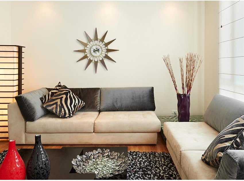Infinity Instruments Nova Starburst Gold Wall Clock Vintage Mid Century Starburst Clock 31 inch Extra Large 50s 60s Mid Century Modern Decor Wall Hanging Sunburst Clock, Gold, Brown