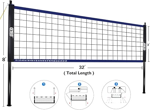 GSE Games & Sports Expert Outdoor Badminton and Volleyball Combo Set, Yard Net Game Set with Ball, Pump, Boundary Line and Carry Bag for Backyard, Beach, Lawn and Park, Family Games