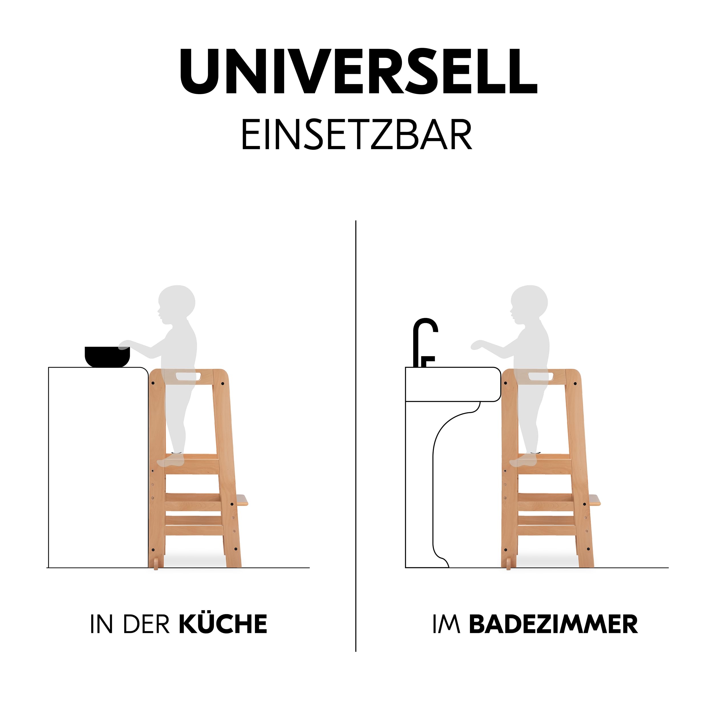 hauck Learn N Explore Natural Lernturm inkl. Puzzle N Fit - Natural | Mitwachsender Kinder Lernturm aus Buchenholz, ab 1 Jahre bis 40 kg, höhenverstellbares Fußbrett