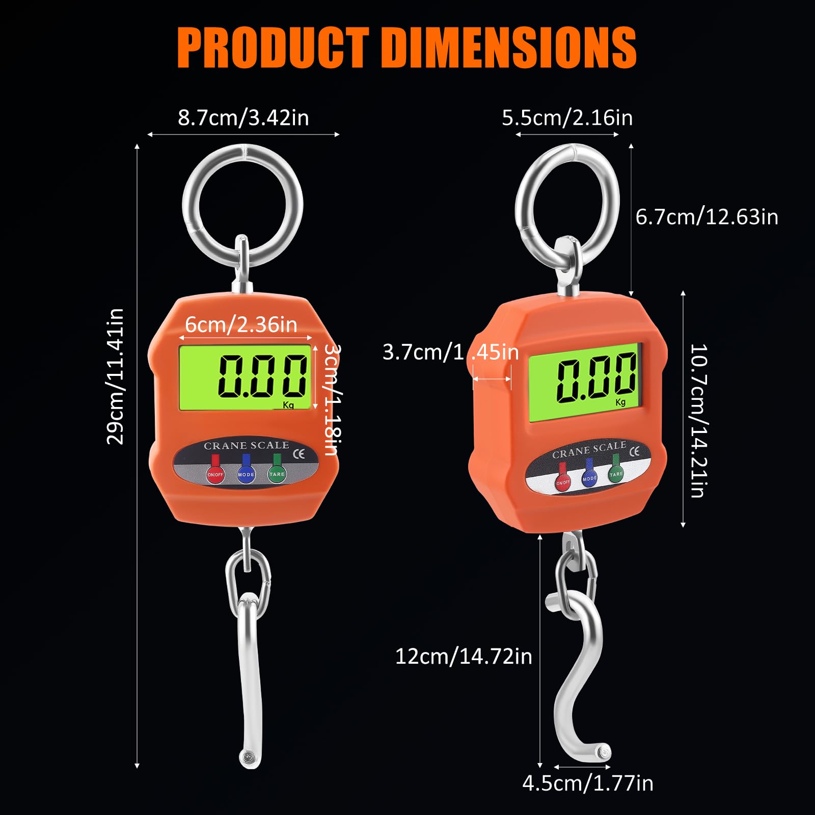 Bilancia digitale per gru 300 kg, display LCD, portatile, kg/lb/N, con batteria