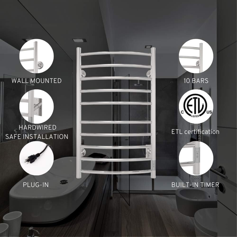 ❤ Crazy Deals Odass | Towel Warmer with Timer | Built-in Timer with Led Indicators | 3 Timer Modes: ON/Off, 2 H, 4 H | Wall Mounted | 10 Curved Bars | (Chrome) Limited Stock Odass | Towel Warmer with Timer | Built-in Timer with Led Indicators | 3 Timer Modes: ON/Off, 2 H, 4 H | Wall Mounted | 10 Curved Bars | (Chrome)