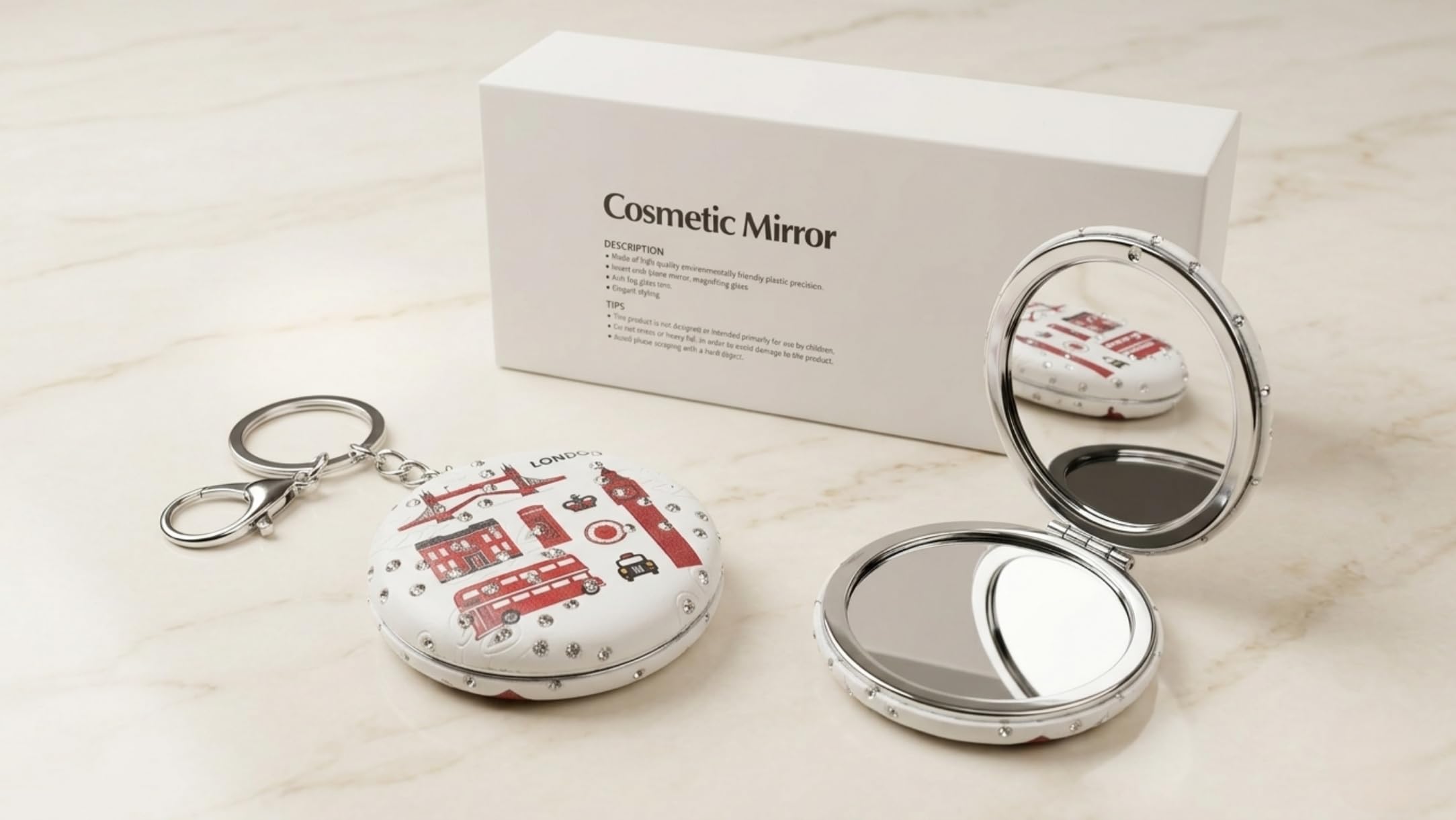 Portable Pocket Mini Double Side Hand Mirror with Key Ring for Women-image-26