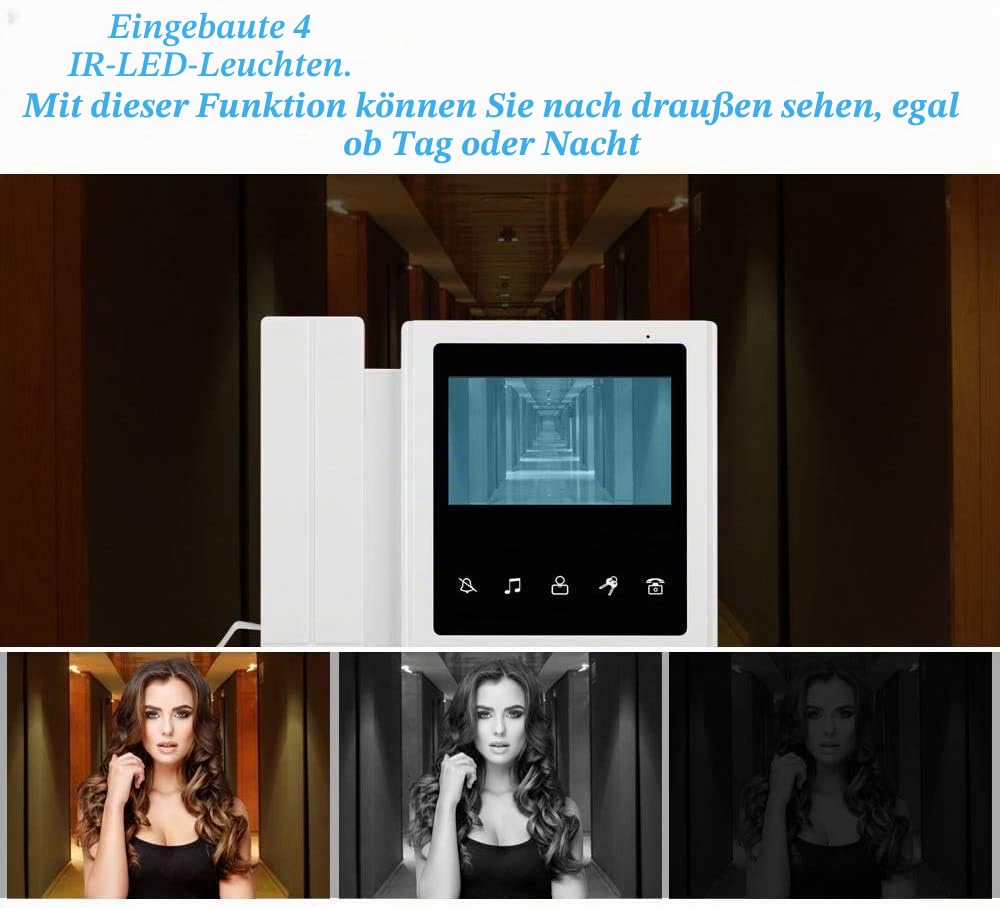 10,9 cm (4,3 Zoll) Video Türsprechanlage Verkabeltes Video Türsprechsystem 700TVL IR Nachtsichtkamera + 3 Innenmonitor für Haus/Wohnungen