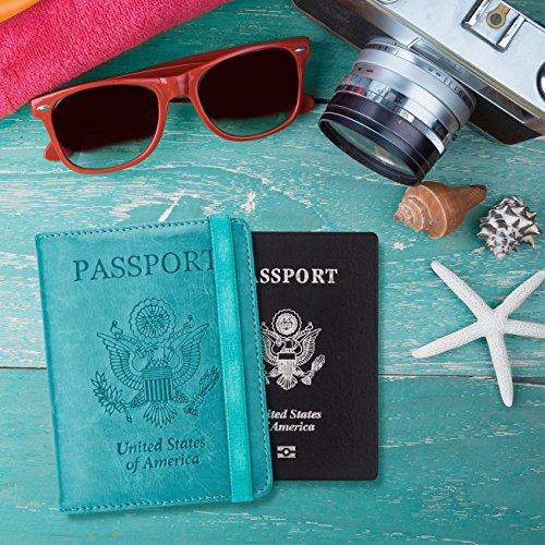 Image of WALNEW Passport Holder for Travel, RFID Passport Cover Wallet for Women Men, PU Leather Passport Book Card Holder Case with Pen, Travelling Essentials for Flying