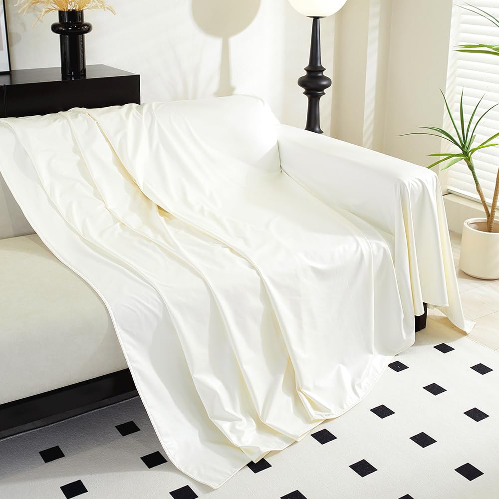 Highdi Funda de Sofá de PU Cuero Manta Cubre Sofa Grande para 1 2 3 4 Plazas, Mantas Cómoda Cubrecama Protector Sofa para Gatos y Perros Arañazo (180x420cm,Blanco)