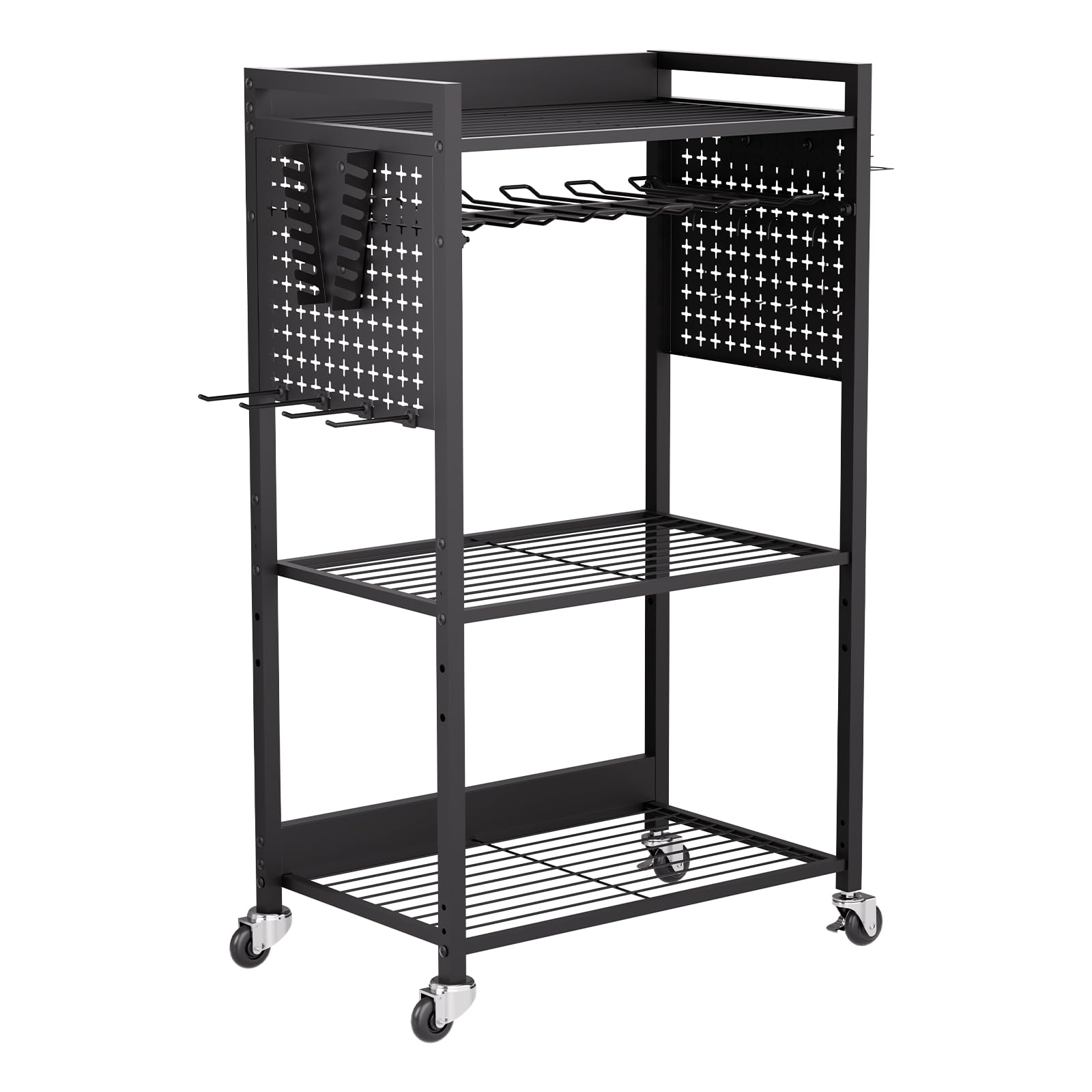 VEVOR Chariot à Outils, 4 Niveaux, Chariot Servante d'Atelier à roulettes, Capacité de Charge 68 kg, Rangement d'Outils Électriques, Support de Perceuse, pour Garage, Atelier de Réparation, Noir