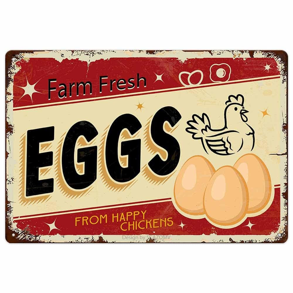 Kwqdozf As Pic Vintage Metal Tin Sign Fresh Eggs Wall Art For Home Kitchen, 8X12 Inch