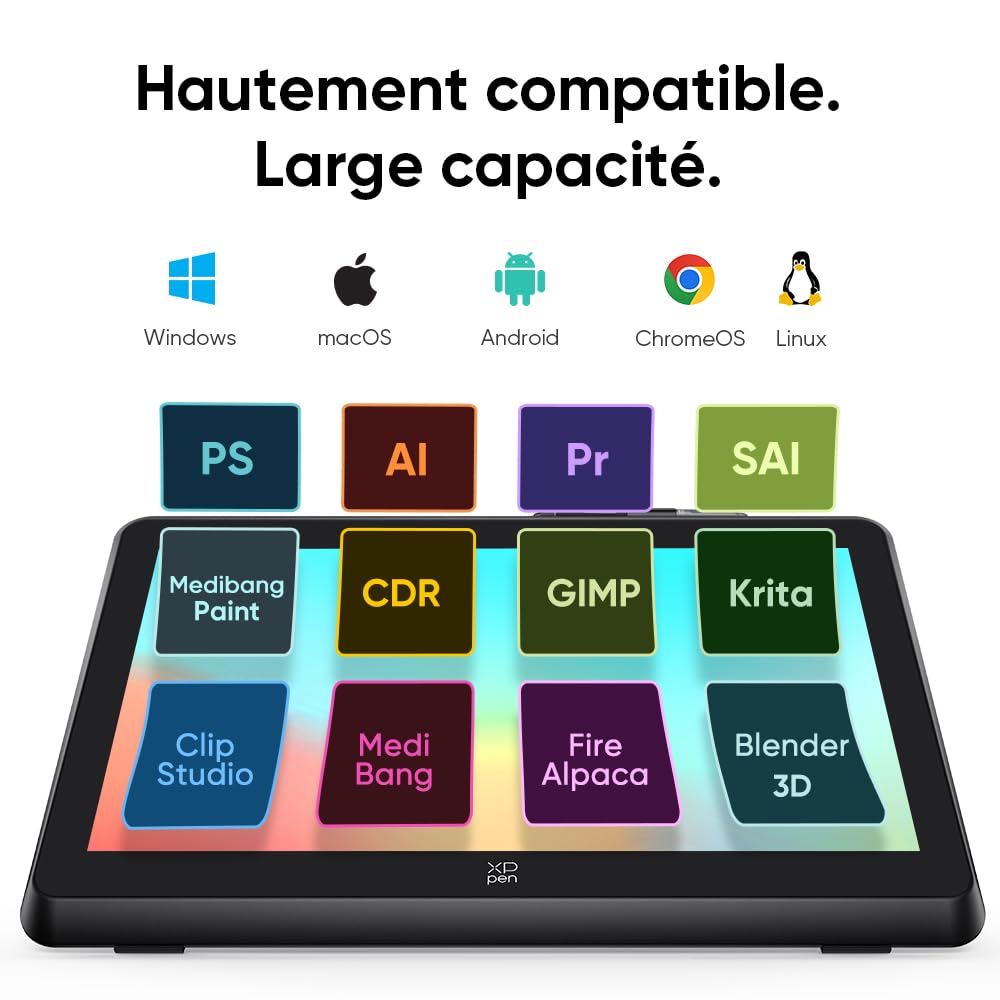 XPPen Artist 22 Plus Tablette Graphique, Tablette Dessin Graphique avec Écran 21,5 Pouces, Stylet à 16K Niveaux de Pression, 130% sRGB, Compatible avec Windows macOS 10.10 Chrome OS 88 Android Linux
