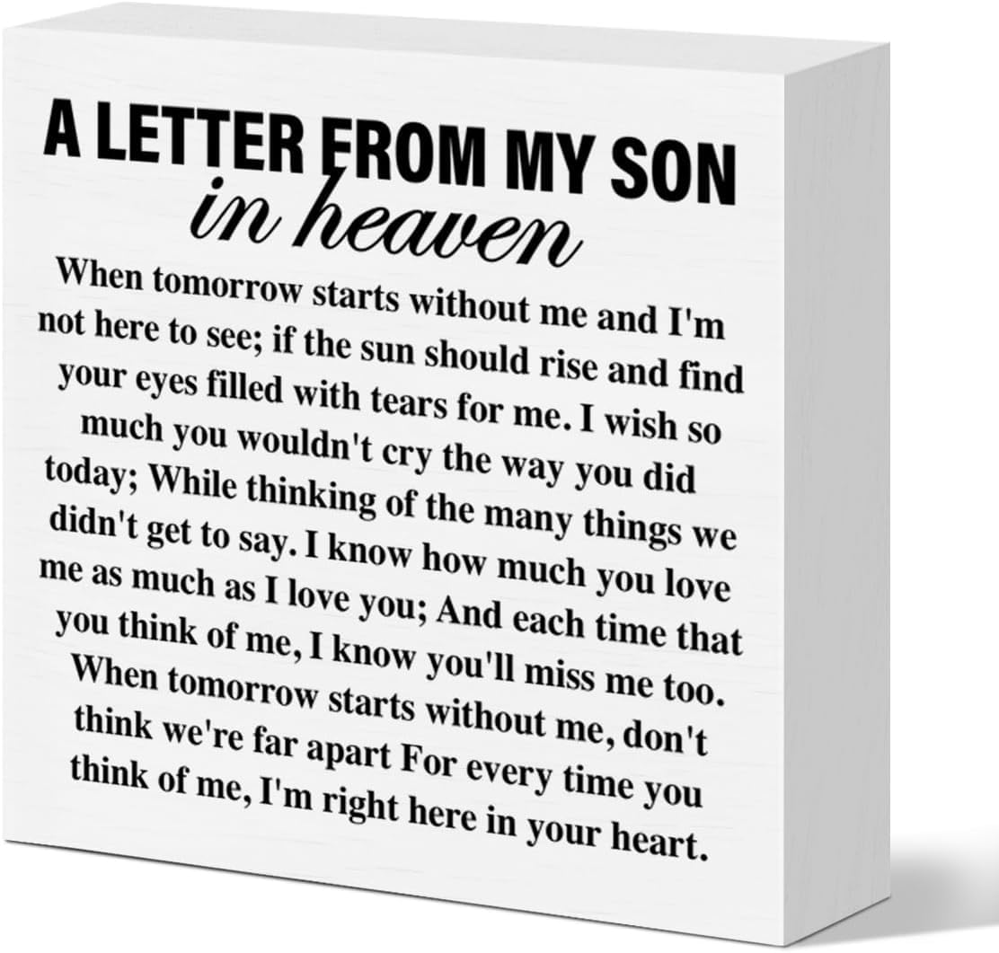 Memorial Box Sign 7x7 Inch Son in Heaven Wooden Tabletop Decor