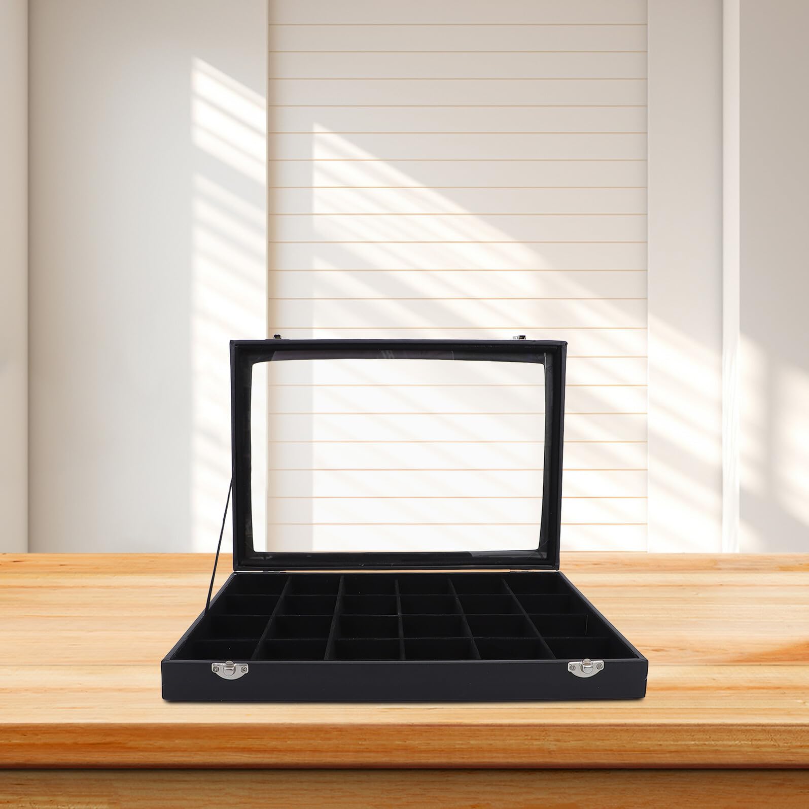 Boîte de Rangement pour Thé avec Couvercle Étanche Compartimentée 24 Cases Noir en Plastique Pu, Organisateur pour Sachets de Thé, Sucre, Cuisine et Salon