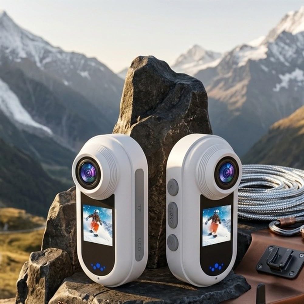 Action camera 2K, 1,5 W, magnetica, indossabile, con registrazione a intervalli WiFi, doppio schermo, grandangolo a 140°, rilevazione di movimento, video Vlog per videocamera per ciclismo (bianco)