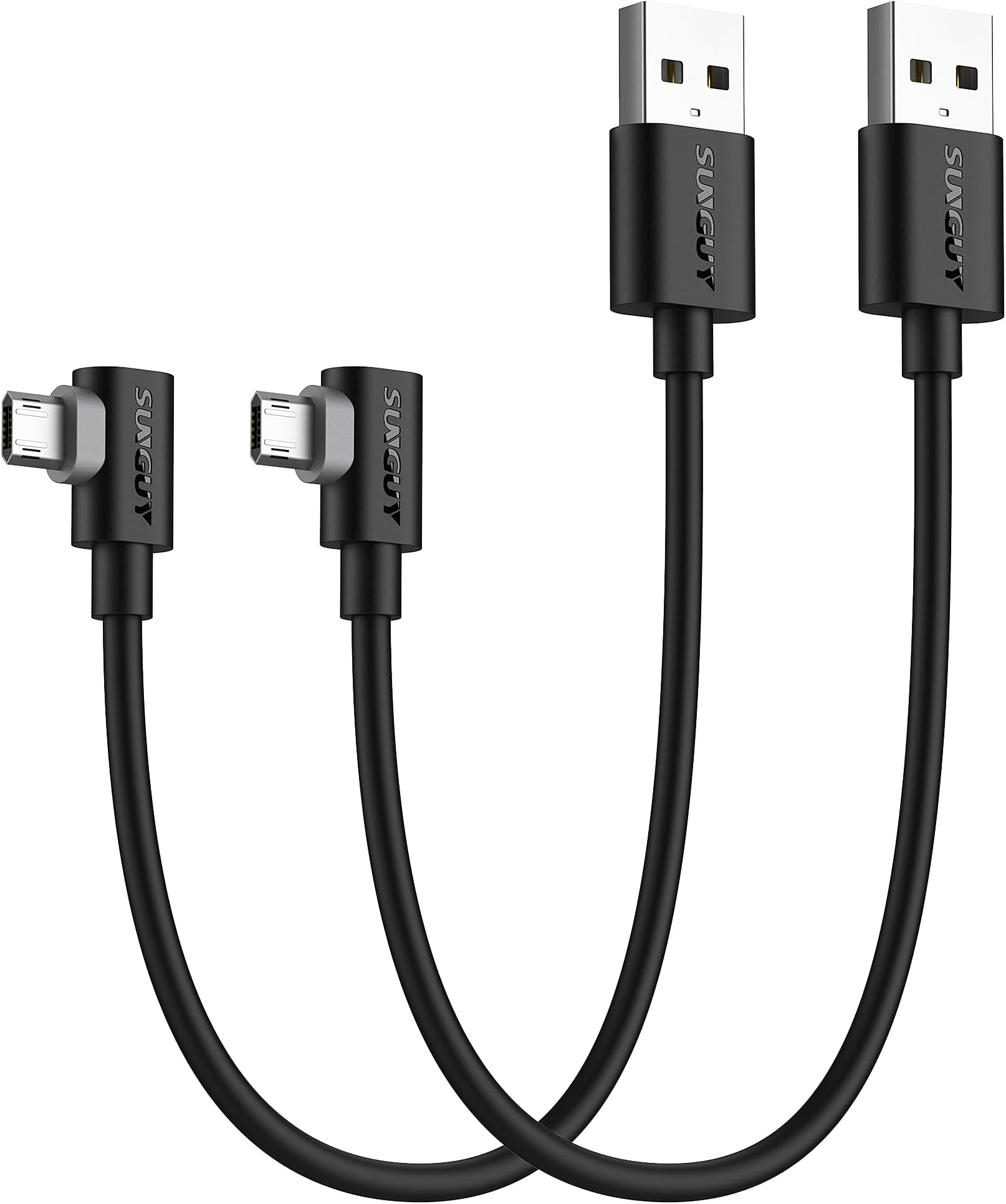 SUNGUY Right Angle Micro USB Cable [2 Pack], Short 90 Degree Micro USB Cable Fast Charging & Data Sync Cord Compatible for Samsung Galaxy S7 Edge S6 S5, Moto E6 5 4, LG -Black