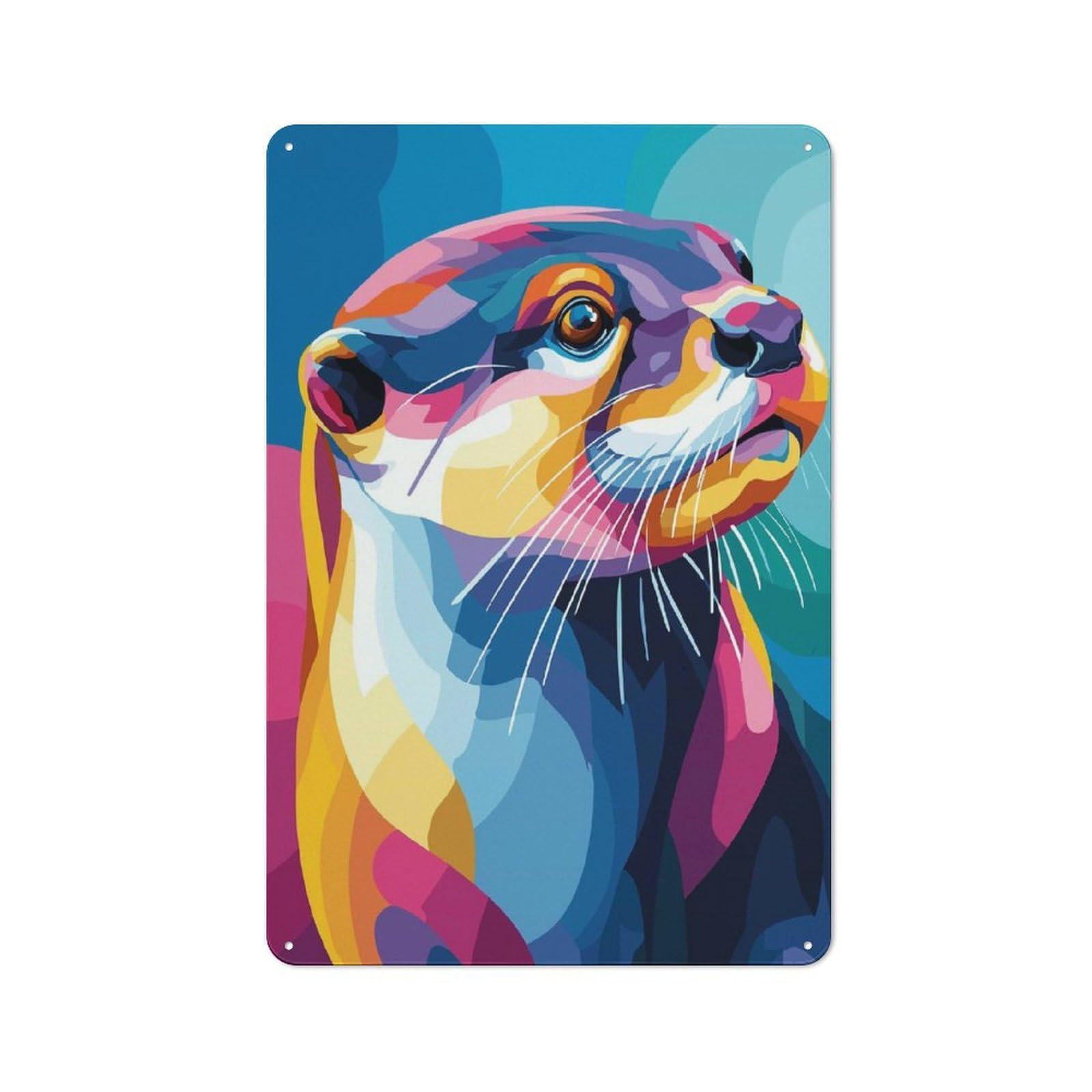 Colorful Otter Portrait Metal Wall Sign 30x20cm, Rustic Classic Pub Decor for Cafe, Pub, Workshop Or Home Bar