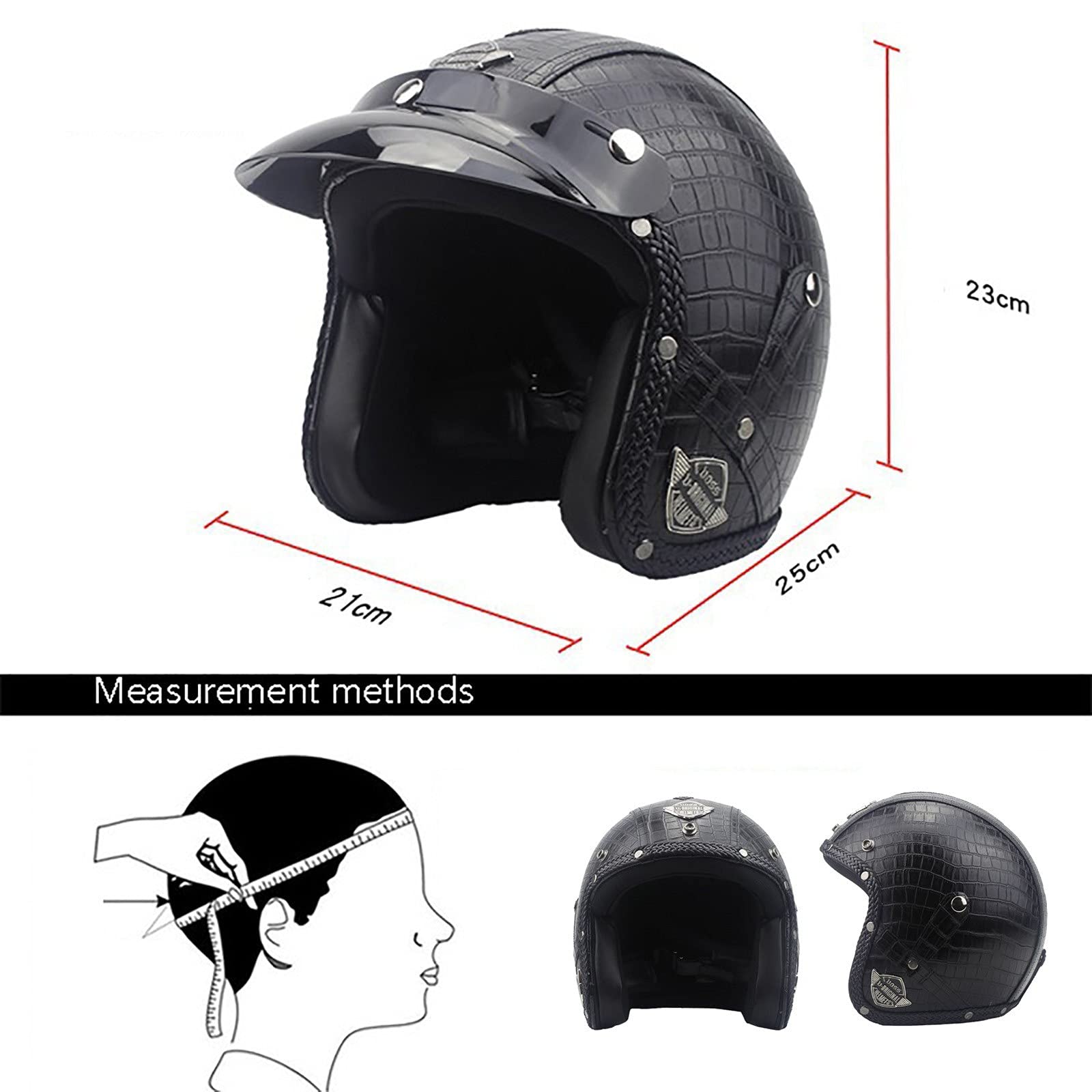 Casco Moto Jet Vintage HZIH – 3/4 Aperto, Omologato DOT, Con Visiera, Per Uomo E Donna, Per Scooter E Chopper, Taglia XL (61-62cm)