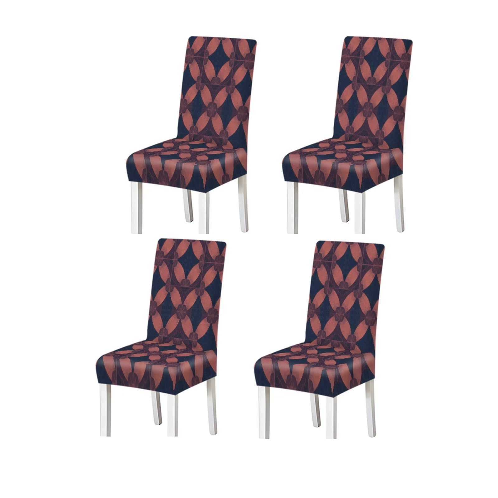 BOSUYBN Navy Terracotta Boho Geometric Leaf Dining Chair Covers Set Of 2/4/6, Stretch Slipcovers For Kitchen Dining Room Furniture Protectors for Home Dining Room(4PCSChair cover)