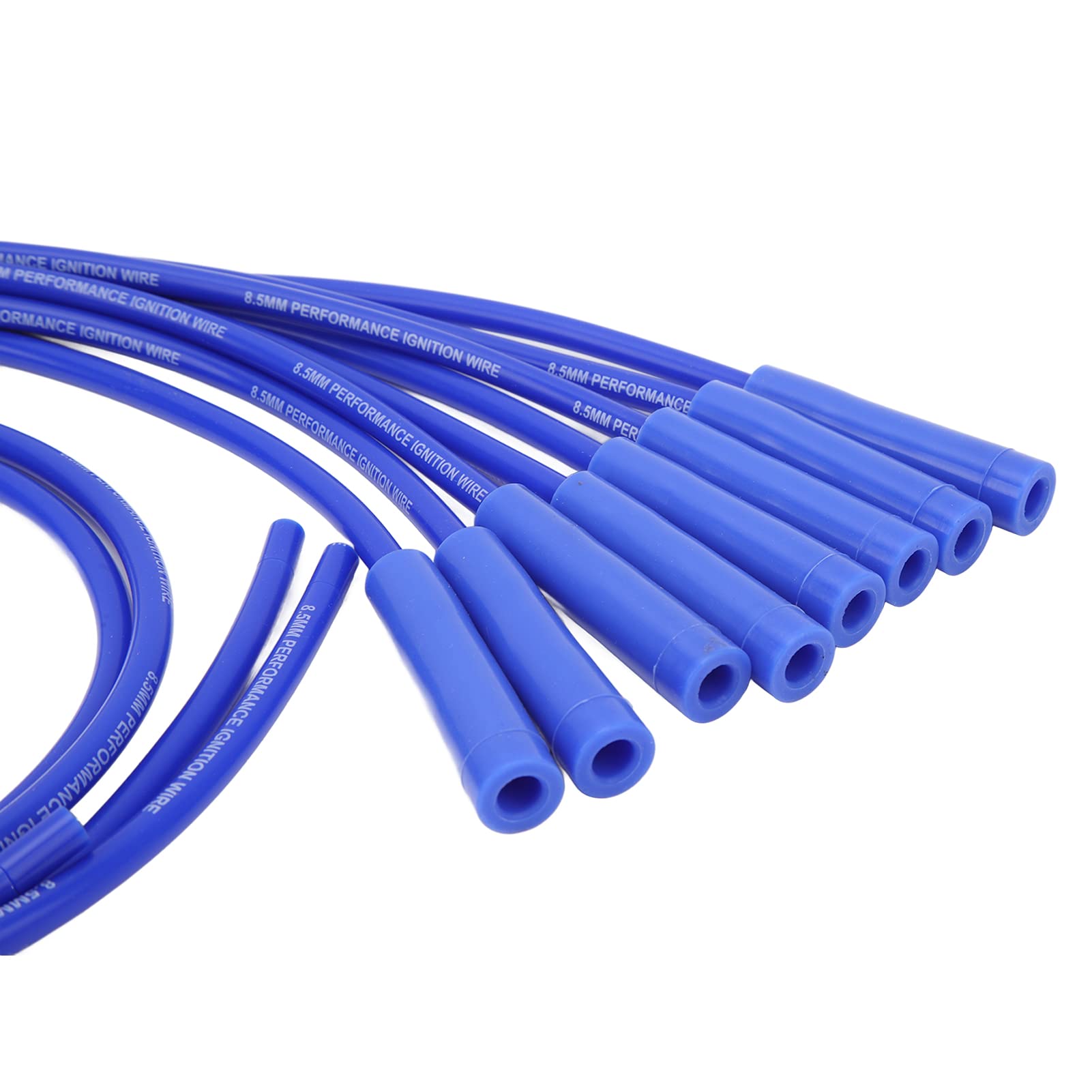 Cables de Bujía, 8,5 Mm Juego de Cables de Encendido de Bujía de 180° Cables de Bujía con Reemplazo de Tapa a Prueba de Polvo para Modelos de 8 Cilindros (Azul)