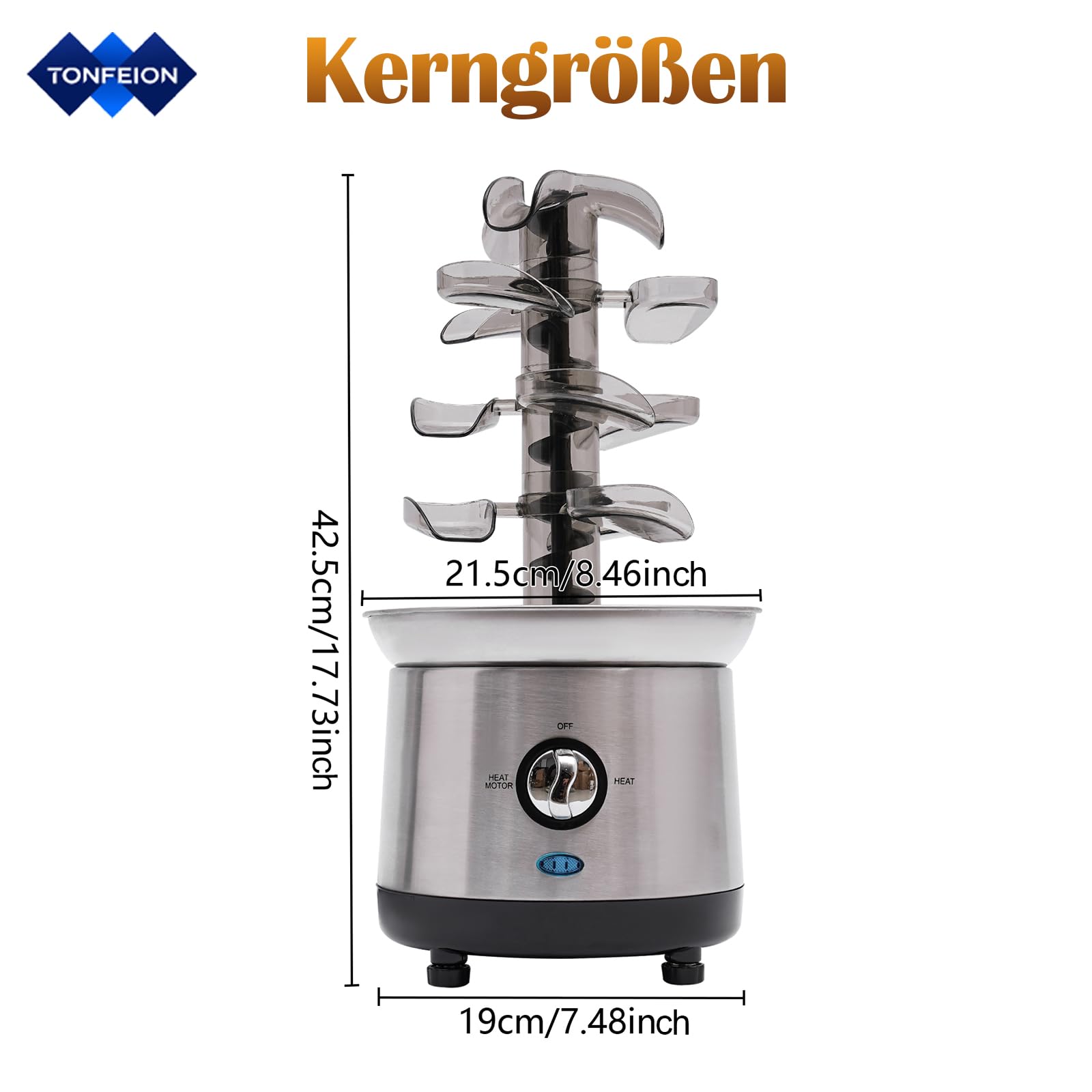 Schokobrunnen Edelstahl - 4 Etagen, 190W Schokoladenbrunnen mit Temperaturregelung, 1.2L Kapazität, Schokostreusel für Hochzeiten, Partys, Geburtstage (Silber)