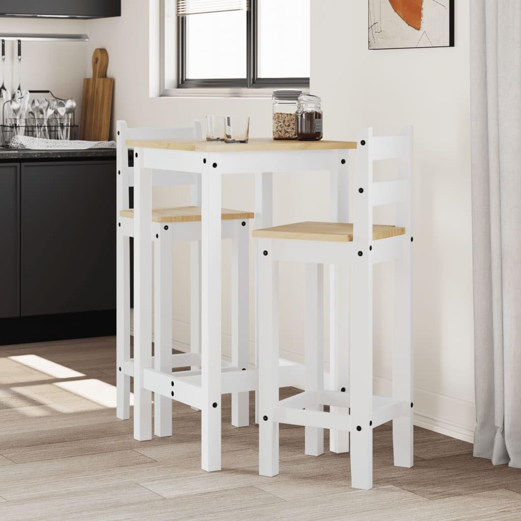 vidaXL Set de Bar 3 Piezas Madera Maciza de Pino Blanco, Set de Bar, Mesa y taburetes Altos, Mesa y sillas de Bar, Mesa y taburetes de Bar