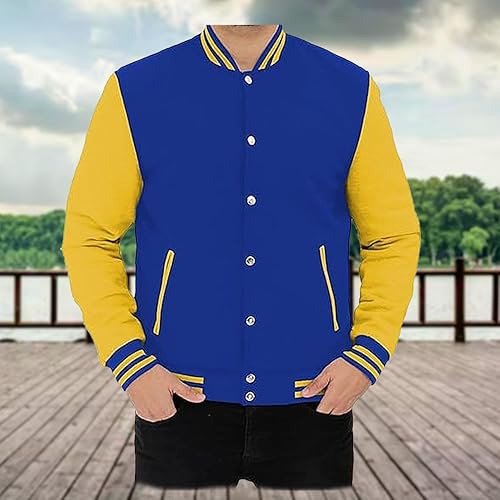 Miniatura 3 de Zulin Chaqueta de béisbol real y amarilla Chaqueta universitaria para hombre (2XL), azul, XXL (Zn45), Azul