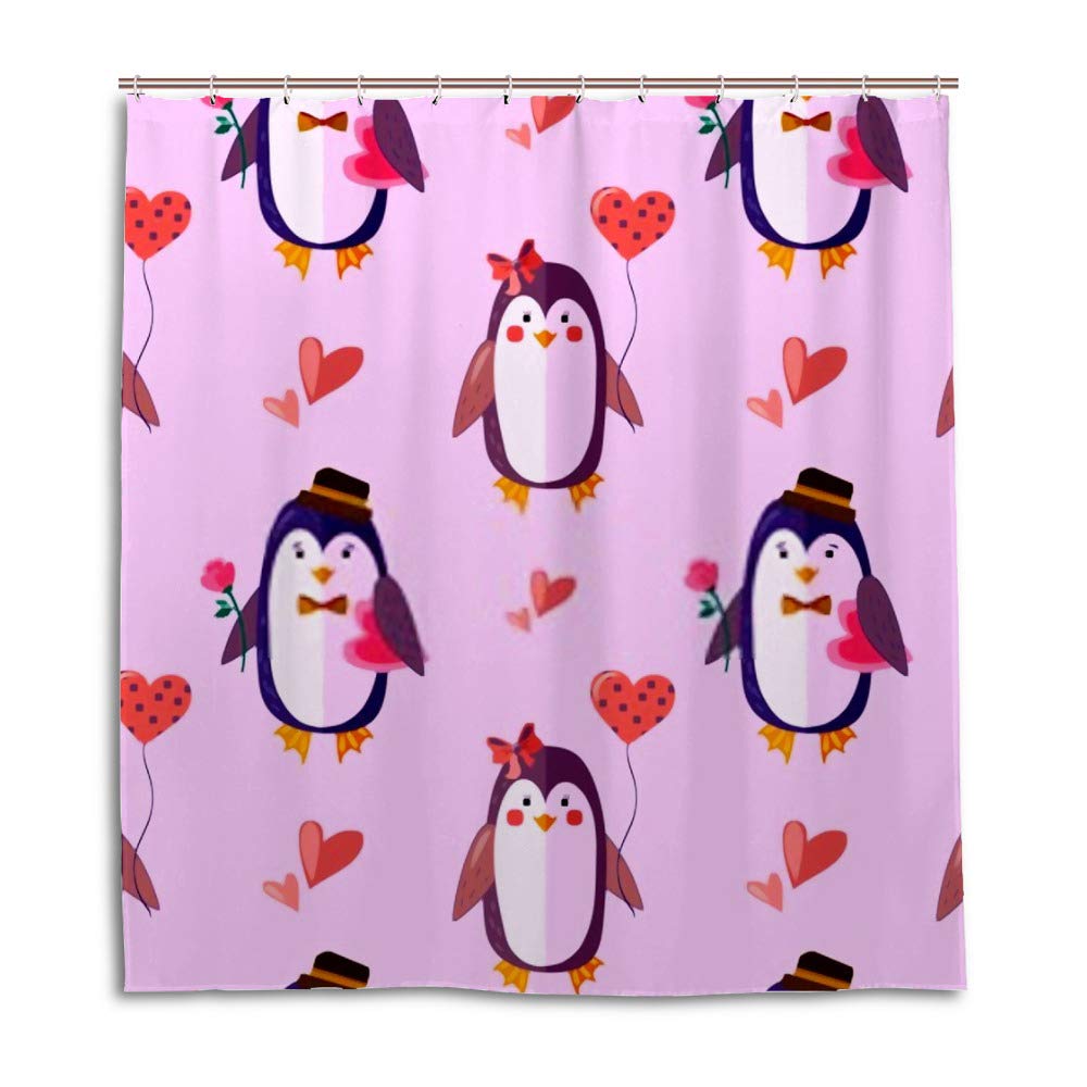 Rideau de douche imperméable lavable motif pingouin et crochets