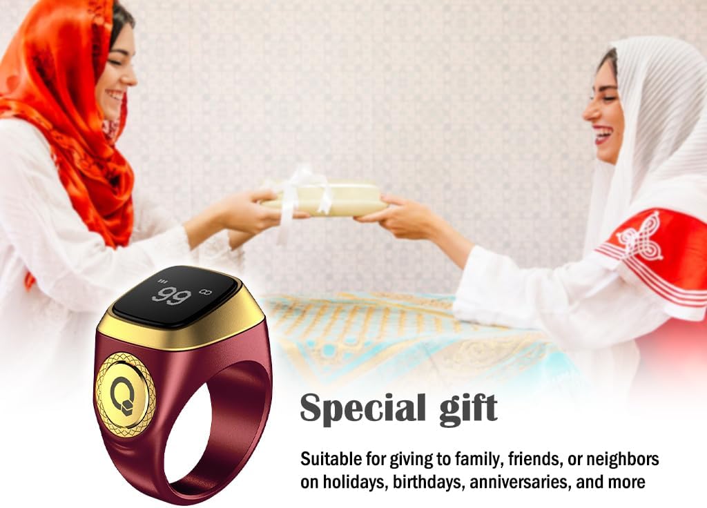 Anlising Smart Ring Counter, Smart Tasbih Zikr Ring, Muslim Islamic Prayer Smart Rings, Tasbih Counter Smart Ring, Tasbeeh Smart Counter, Digital Electronic Smart Tally Counter for Prayer(Brown, 18MM)
