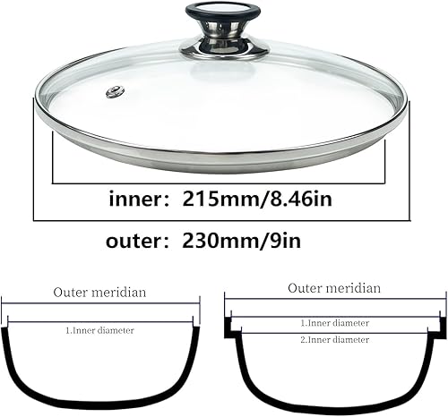 Miniatura 4 de Tapa de vidrio templado de 9 pulgadas con orificio de ventilación de vapor, olla universal transparente de repuesto con perilla de soporte, borde de