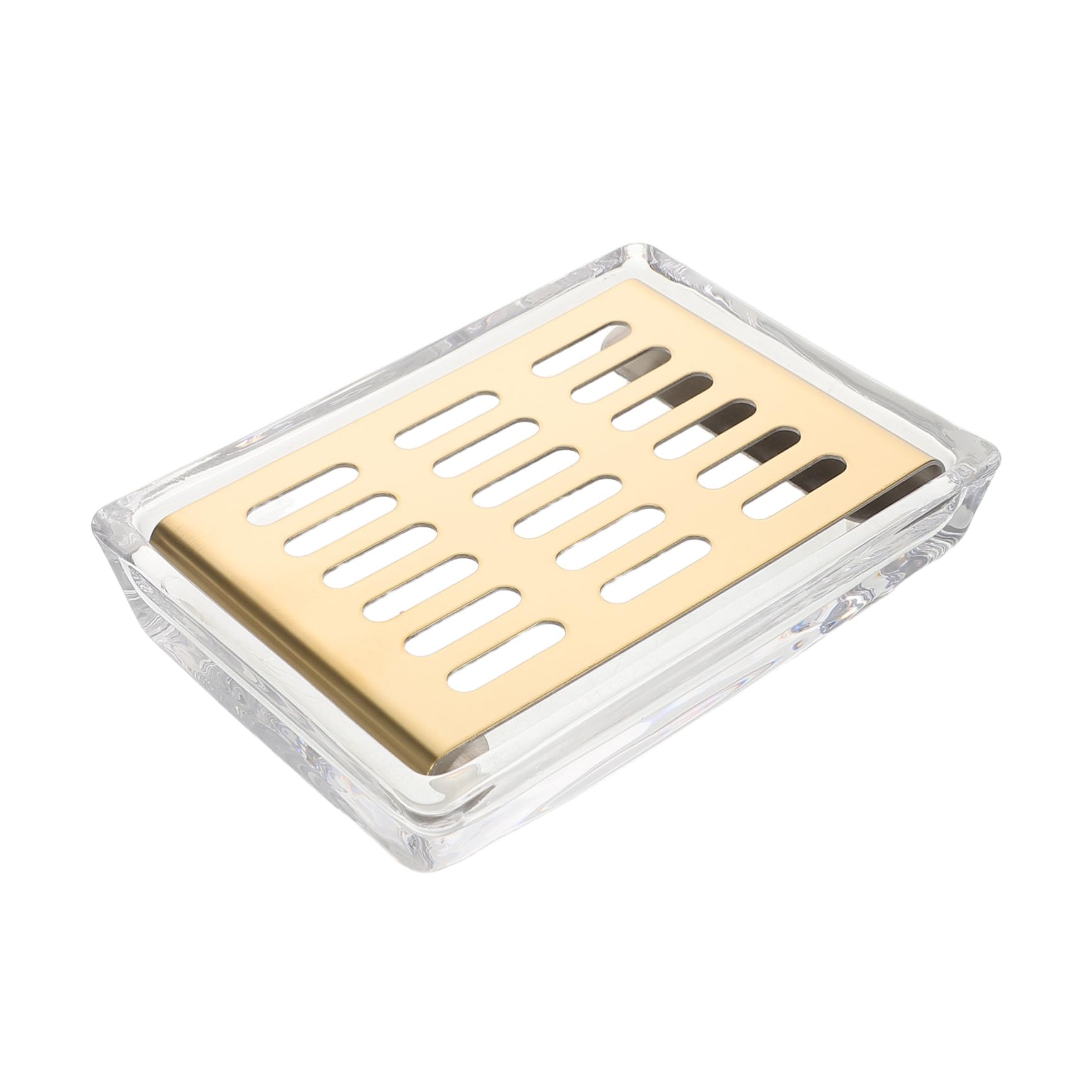 Jabonera de Vidrio Transparente Drenaje Automático Doble Capa, y Bandeja de Acero Inoxidable, Forma Rectangular para Baño y Encimera