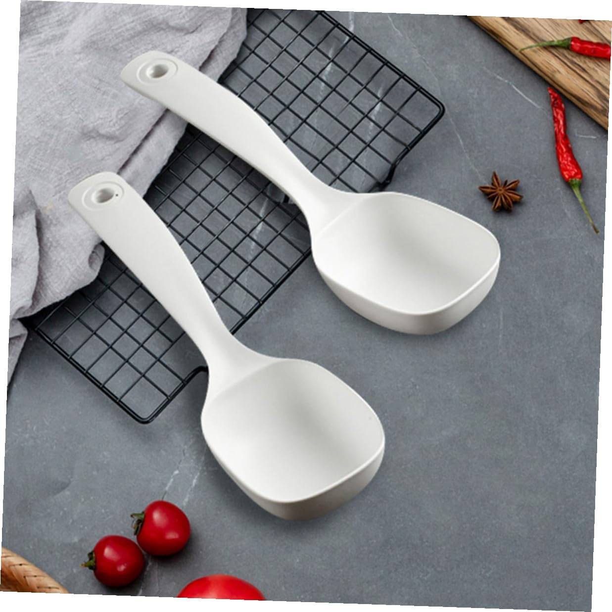 4pcs White PP Soup Ladle for Rice and Soup Easy Handling