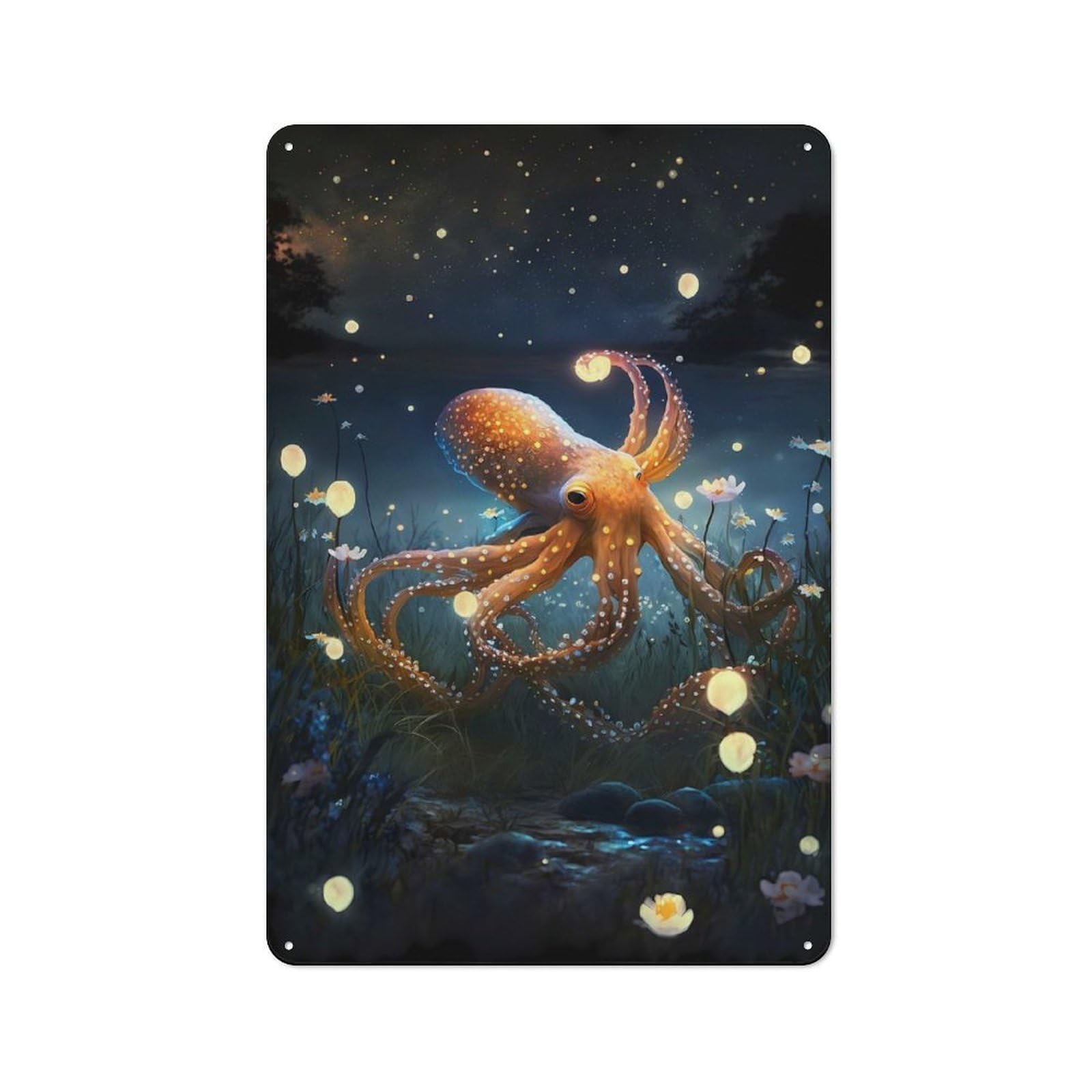 Junmoney Mythology Octopus Vintage Metal Wall Sign 30X20cm For Café Or Restaurant, For Metal Sign Collectors, For Garage And Workshop Walls