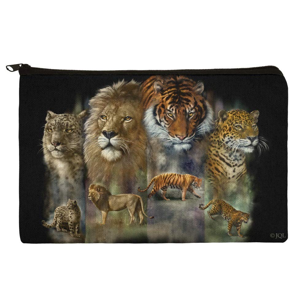Lion Tiger Snow Leopard Big Cats Pencil Pen Organizer Zipper Pouch Case