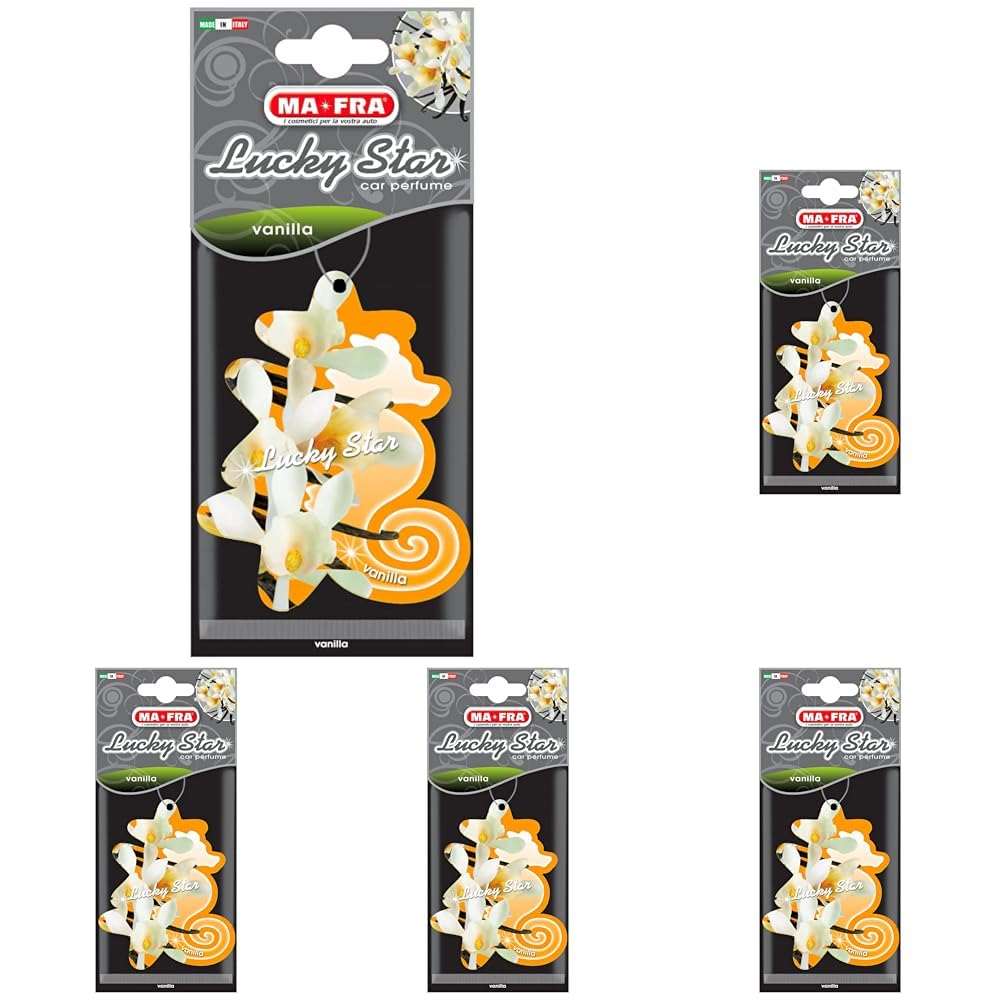 Ma-Fra, Lucky Star Vanilla, Profumatore per Interni Auto e Piccoli Ambienti, Fragranza alla Vaniglia, Design Innovativo, Fragranza Regolabile e Duratura, Facile da Appendere, 1 Unità (Confezione da 5)