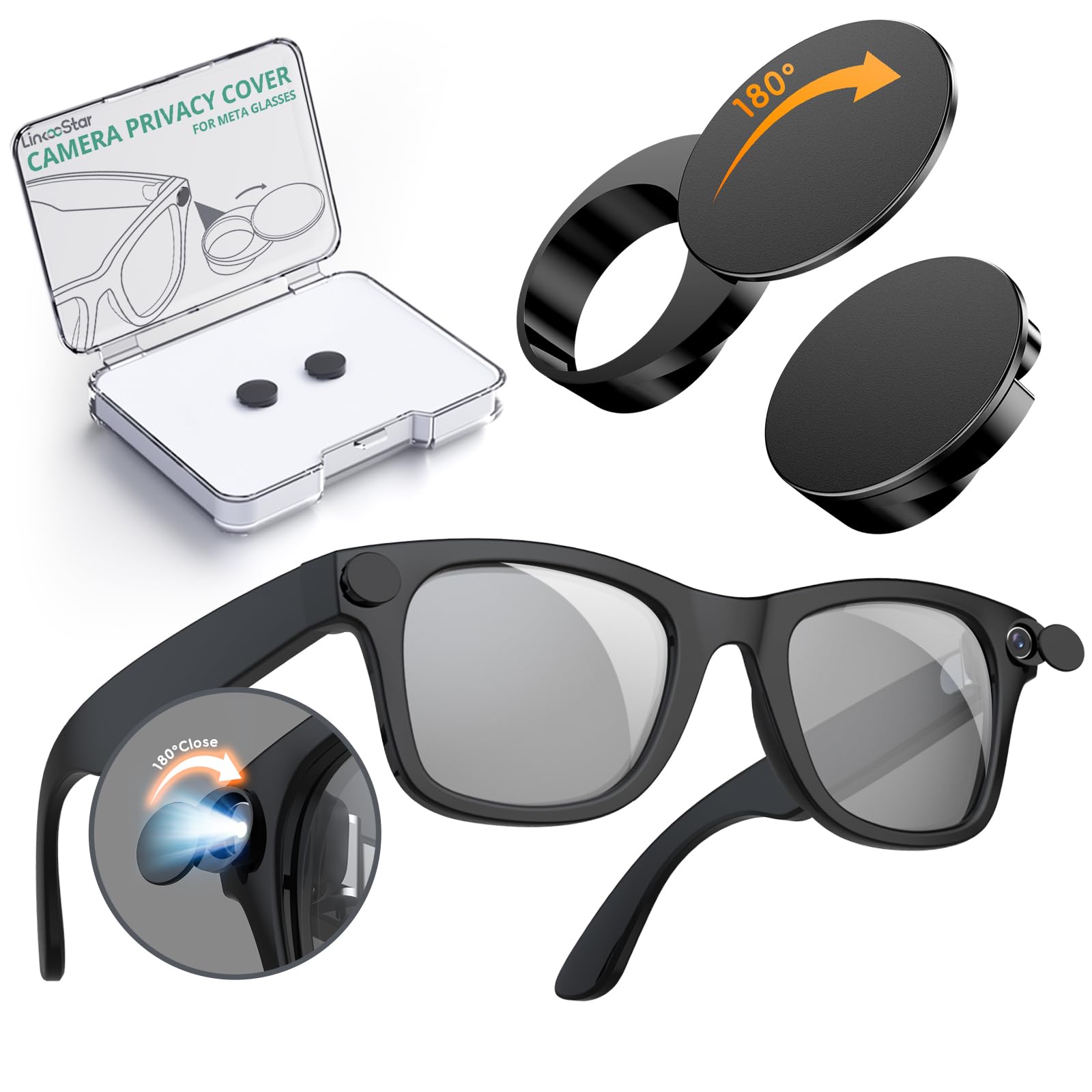 2 Pcs 180°Rotating Privacy LED Light Blocking Cover for Ray-Ban Meta Wayfarer/Skyler/Headliner (Gen 2) & Oakley Meta HSTN Smart Glasses Accessories Light Cover, Reusable Blackout Webcam Covers