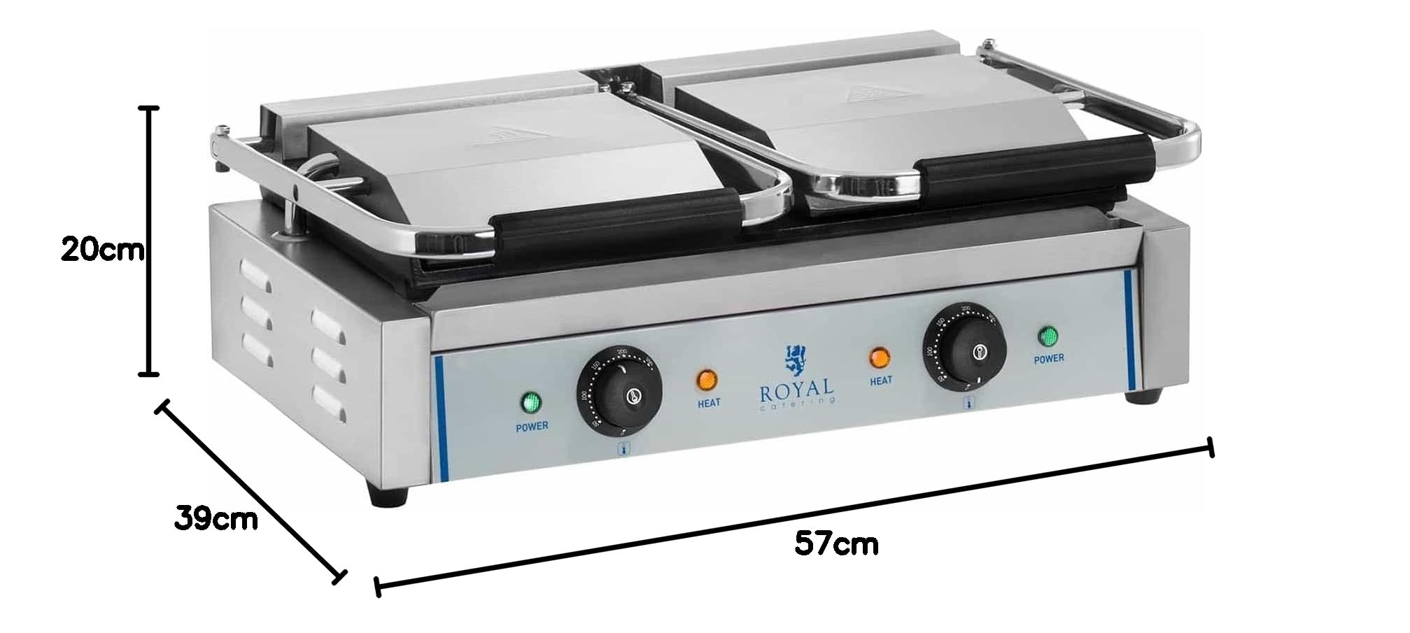Royal Catering - Piastra Panini Doppia Liscia (2 x 1800 W) Ghisa smaltata