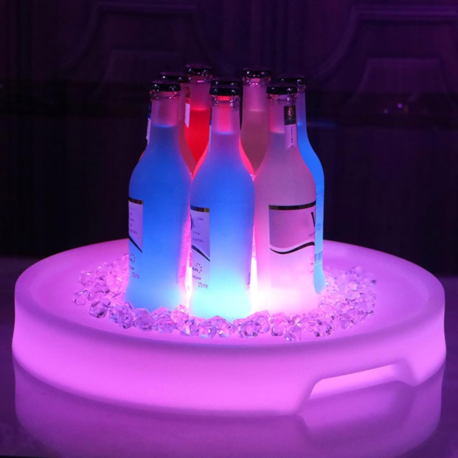 Bandeja de servir con luz LED, bandeja impermeable recargable con control remoto, 16 colores ajustables y 4 modos de degradado, ideal para fiestas temáticas de música y eventos