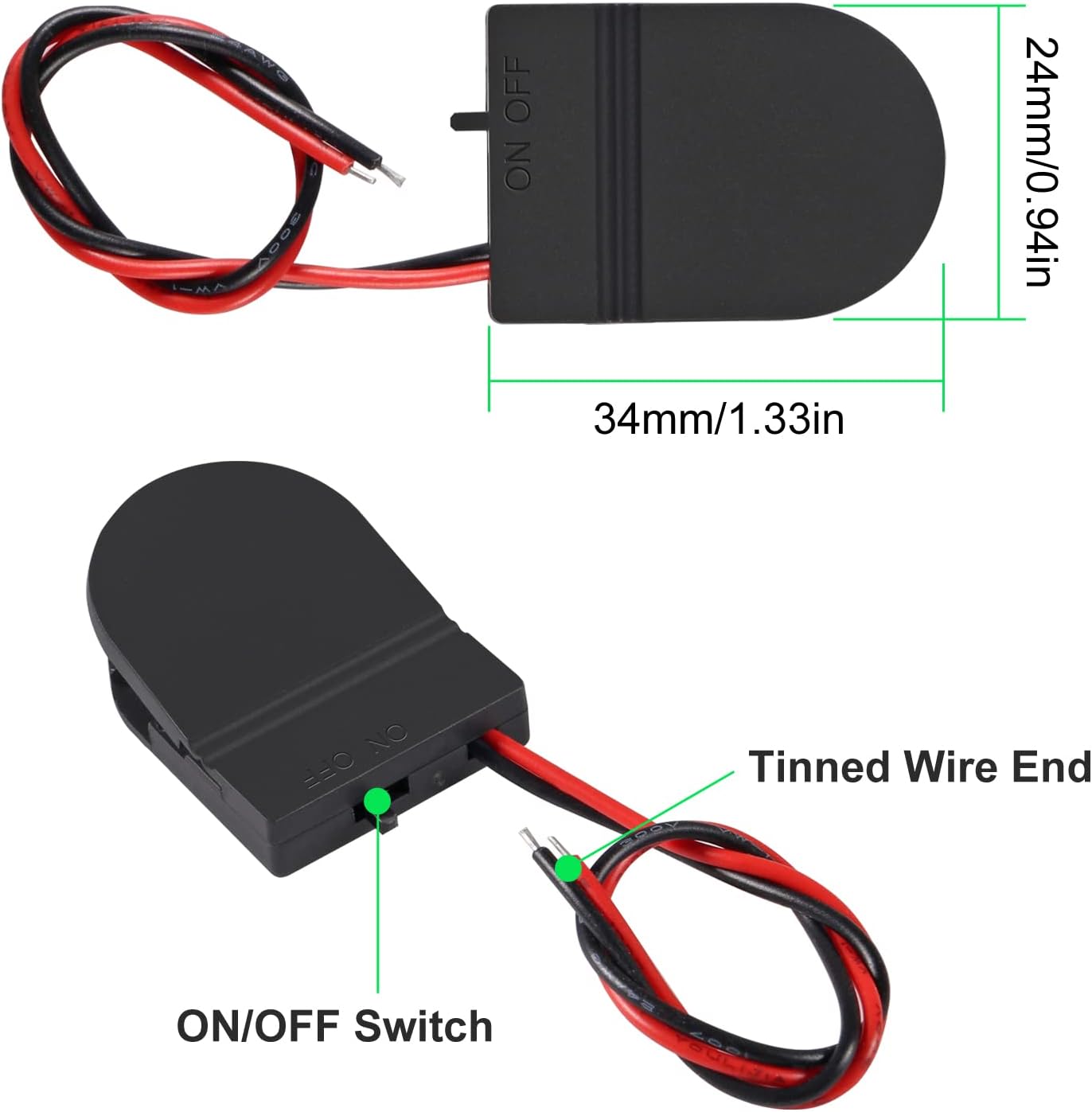 Alinan 5pcs Button Battery Holder Coin Cell Battery Holder with Switch CR2032 1 X 3V Battery Holder Battery Storage Boxes Cover with Wires On ON-Off Switch Socket Container (Black) - Image 5