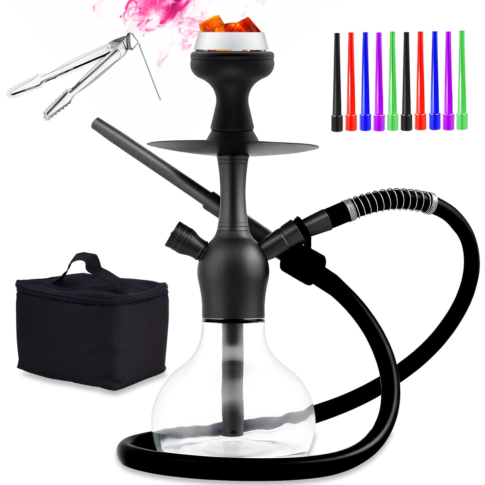 15 Portable Hookah Set - Premium Shisha Set with Everything Include Protective Carrying Case Silicone Hose Silicone Bowl