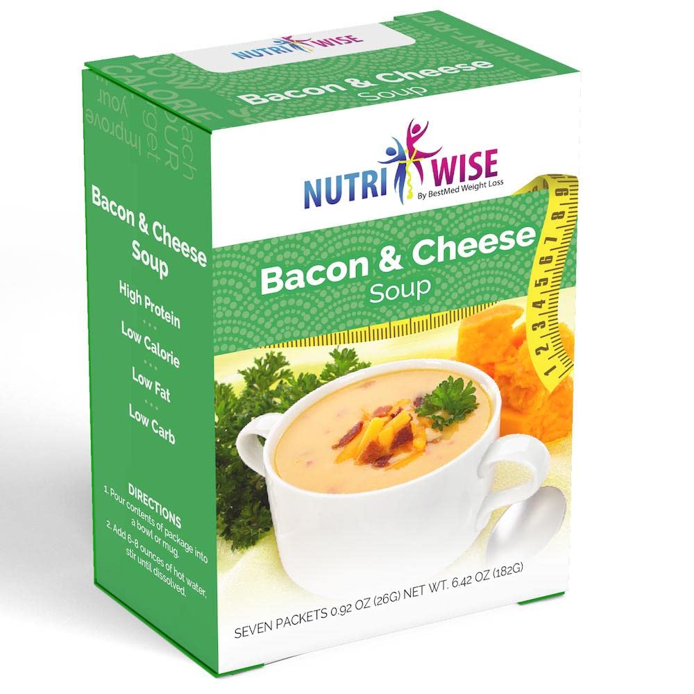 NutriWiseHigh Protein Soup, 15g | Bacon & Cheese | 7/Box | Keto Friendly, Hunger Control, Low Calorie, Low Carb, Low Sugar