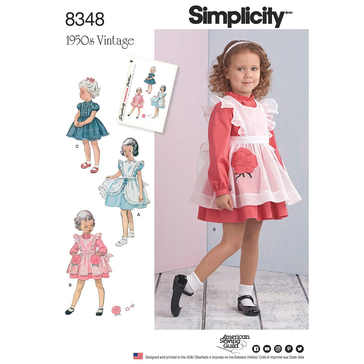 Robe et tablier blanc Simplicity 8348 haute qualité de coupe pour les tout-petits