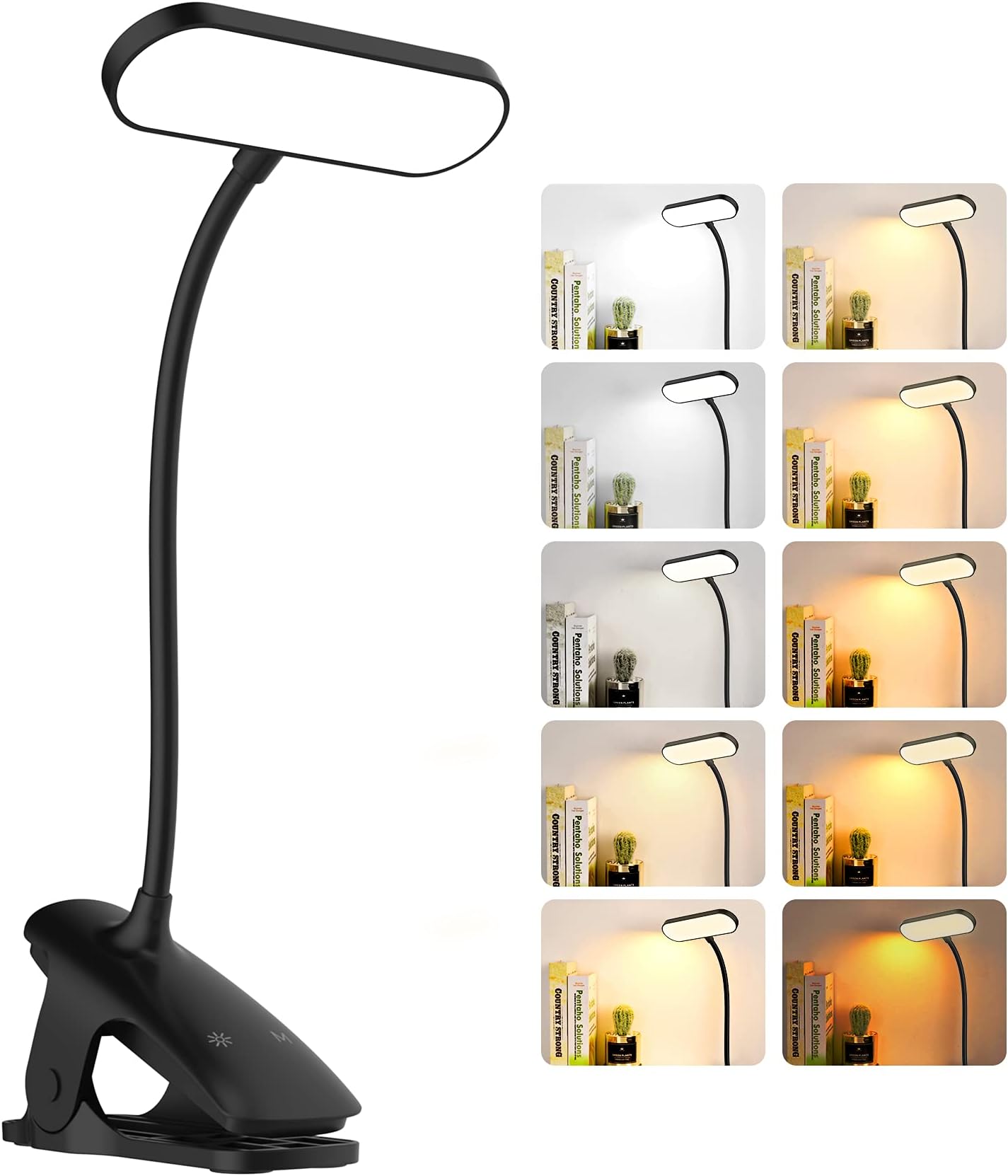 LED Desk Lamp, Reading Light with 5 Color Modes, 5 Brightness, Rechargeable, Touch Control, Dimming, Table Lamp for Home, Office, Bed, Study Book, Black