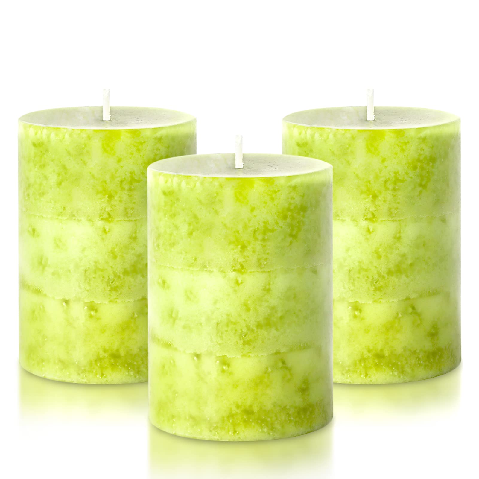 Juego de 3 velas de pilar verde perfumadas de salvia de 3 x 4 pulgadas, aromaterapia, combustión limpia, sin goteo, para mesa de comedor, bodas, vacaciones, decoración del hogar