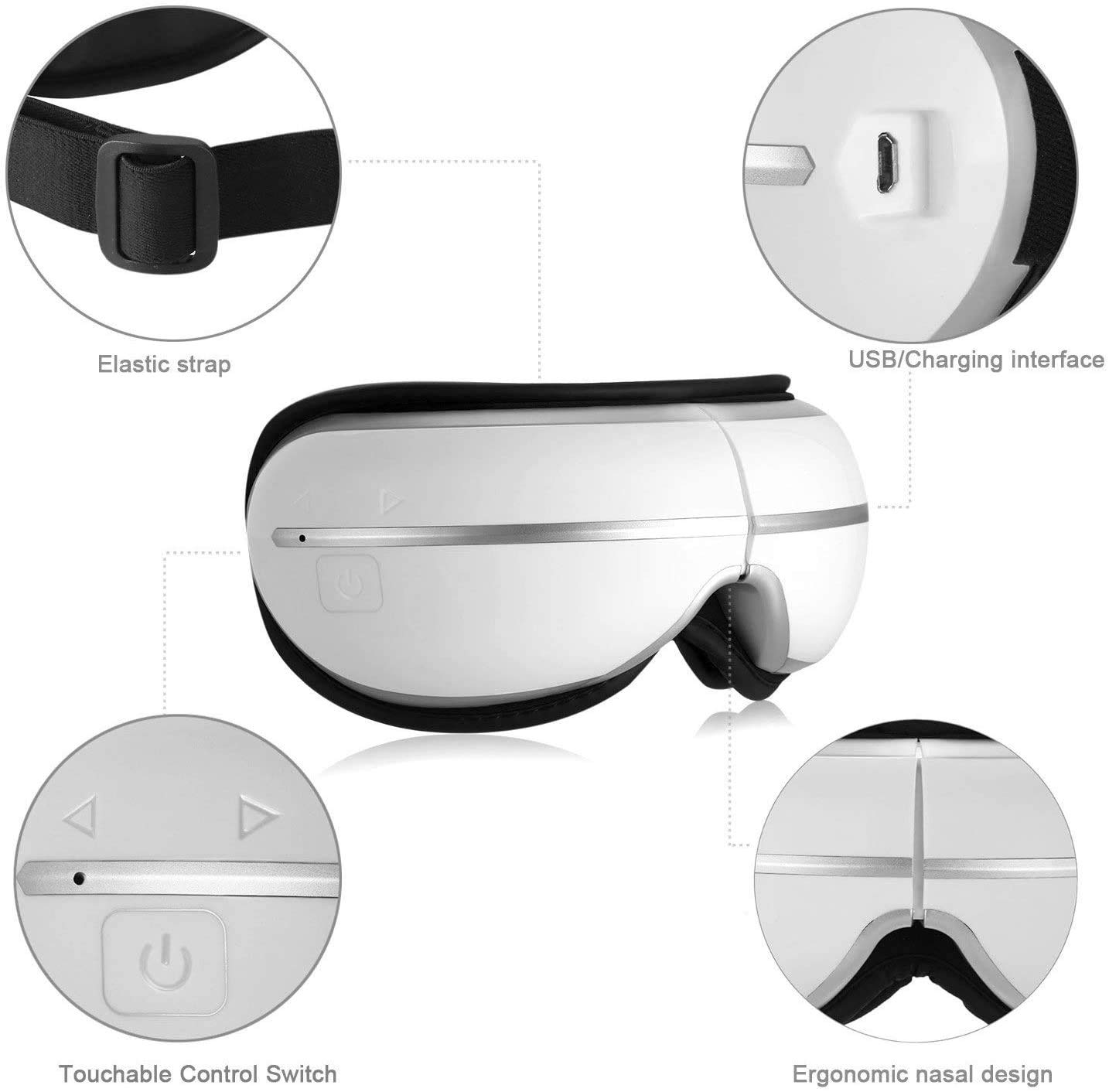 Massager de ojos con calor, compresión de aire, música Bluetooth, Masajeador de ojos infrarrojos recargables para aliviar ojos secos de ojos Fatiga oculta Los círculos oscuros mejoran la circula
