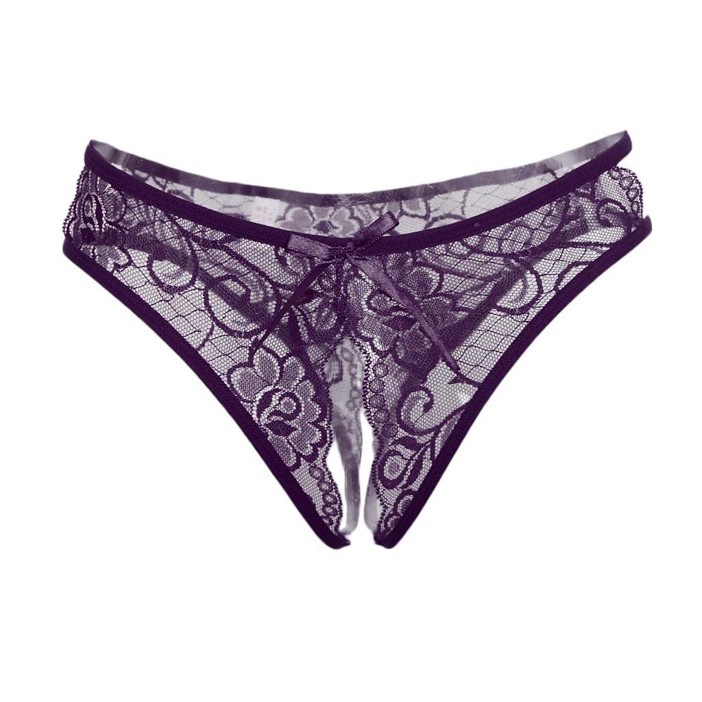 Womens Floral Lace Thong Underwear Crotchless Panties Lingerie Purple-image-21