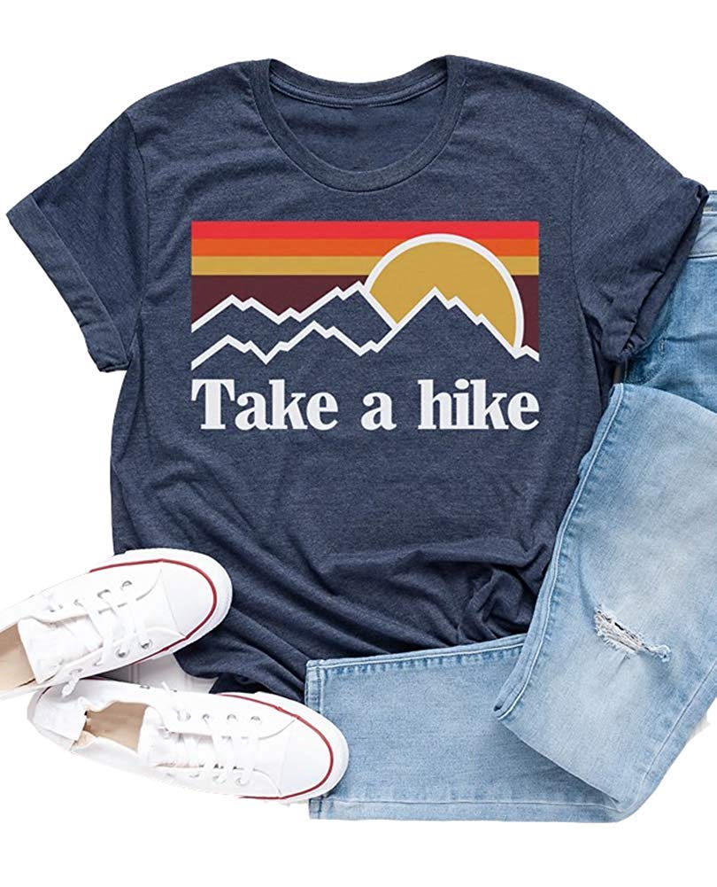XiaomomoWomens Take A Hike Printed Short Sleeves T-Shirt Casual Camping Hiking Graphic Tee Tops
