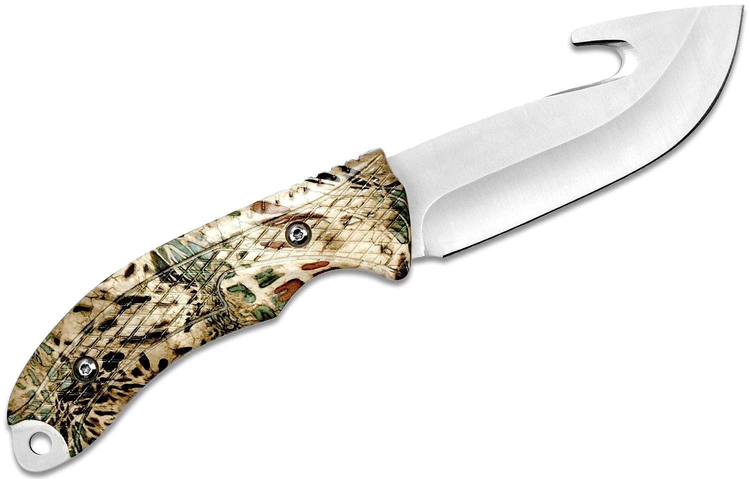 Camillus Coltello VEIL, con uncino, dotato di fodero balistico in nylon, lama in acciaio 420 con rivestimento in titanio, da 10,2 cm, impugnatura PRYM1, argento/mimetico, 22,9 cm