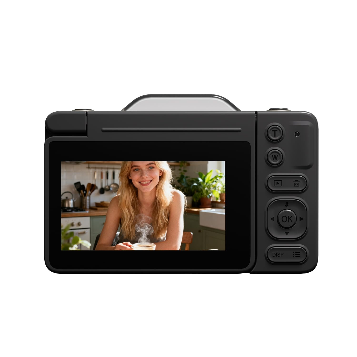 Fotocamera digitale 4K con zoom 16X Anti Shake, 3" LCD 180° Flip Screen Compact Vlogging Camera con 32G SD-Card, Nero
