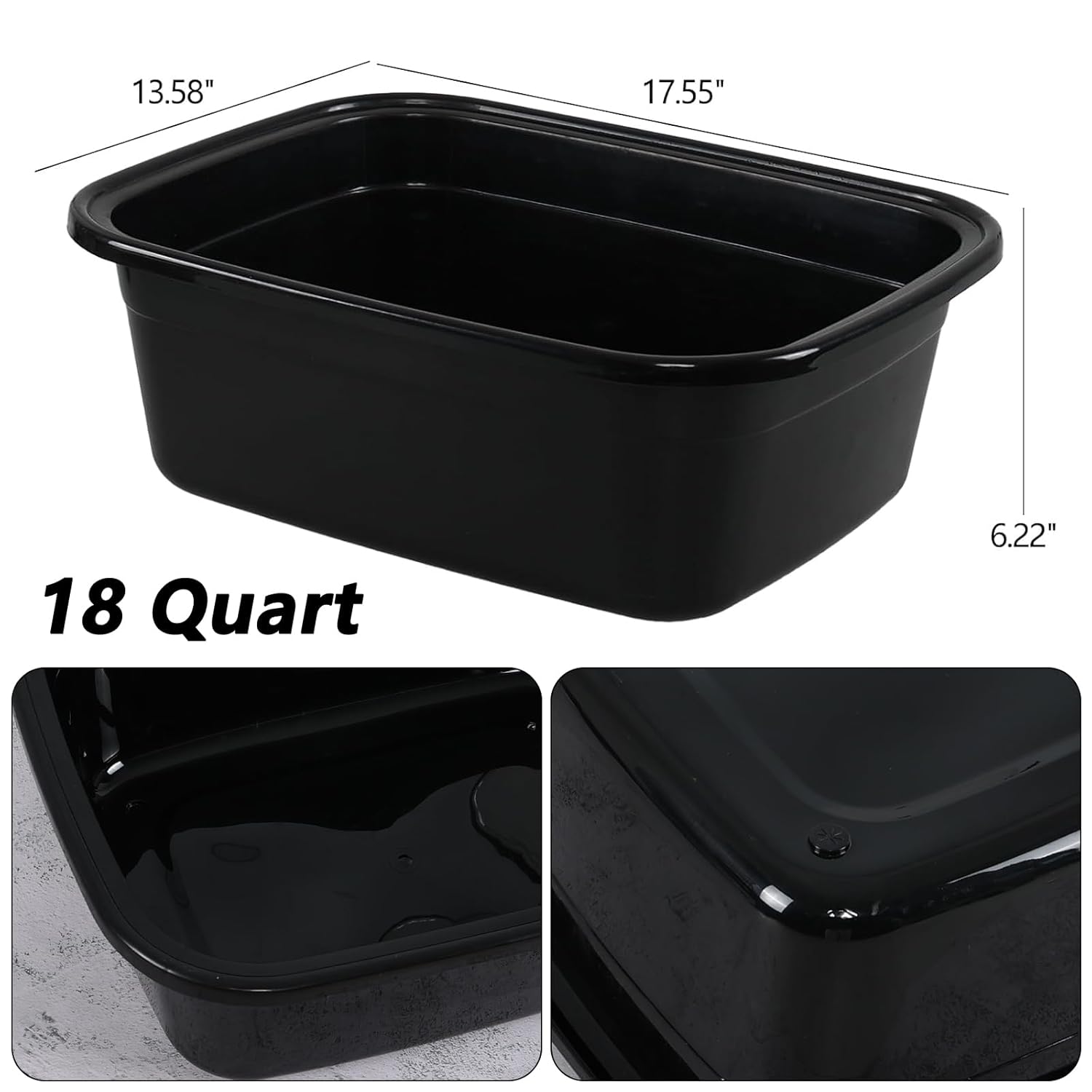 Sadstory 18 Quart Black Plastic Wash Tub, Rectangular Dishpan, 3 Packs