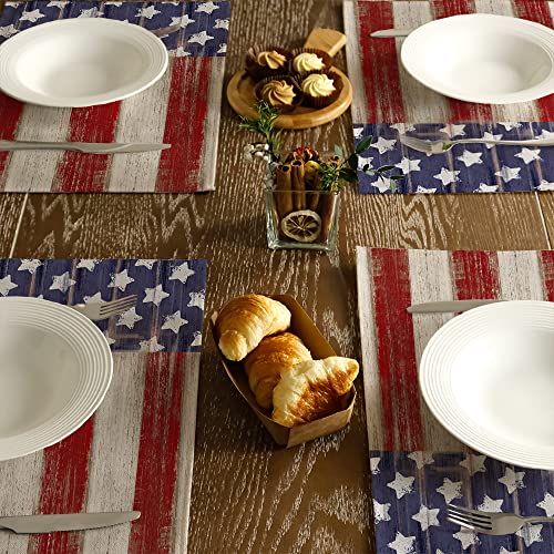 Arkeny 4Th Of July American Flag Stars Stripes Placemats 12X18 Inches Set Of 4,Independence Day Freedom Liberty Seasonal Burlap Farmhouse Indoor Kitchen Dining Table Decorations For Home Party #TOP4