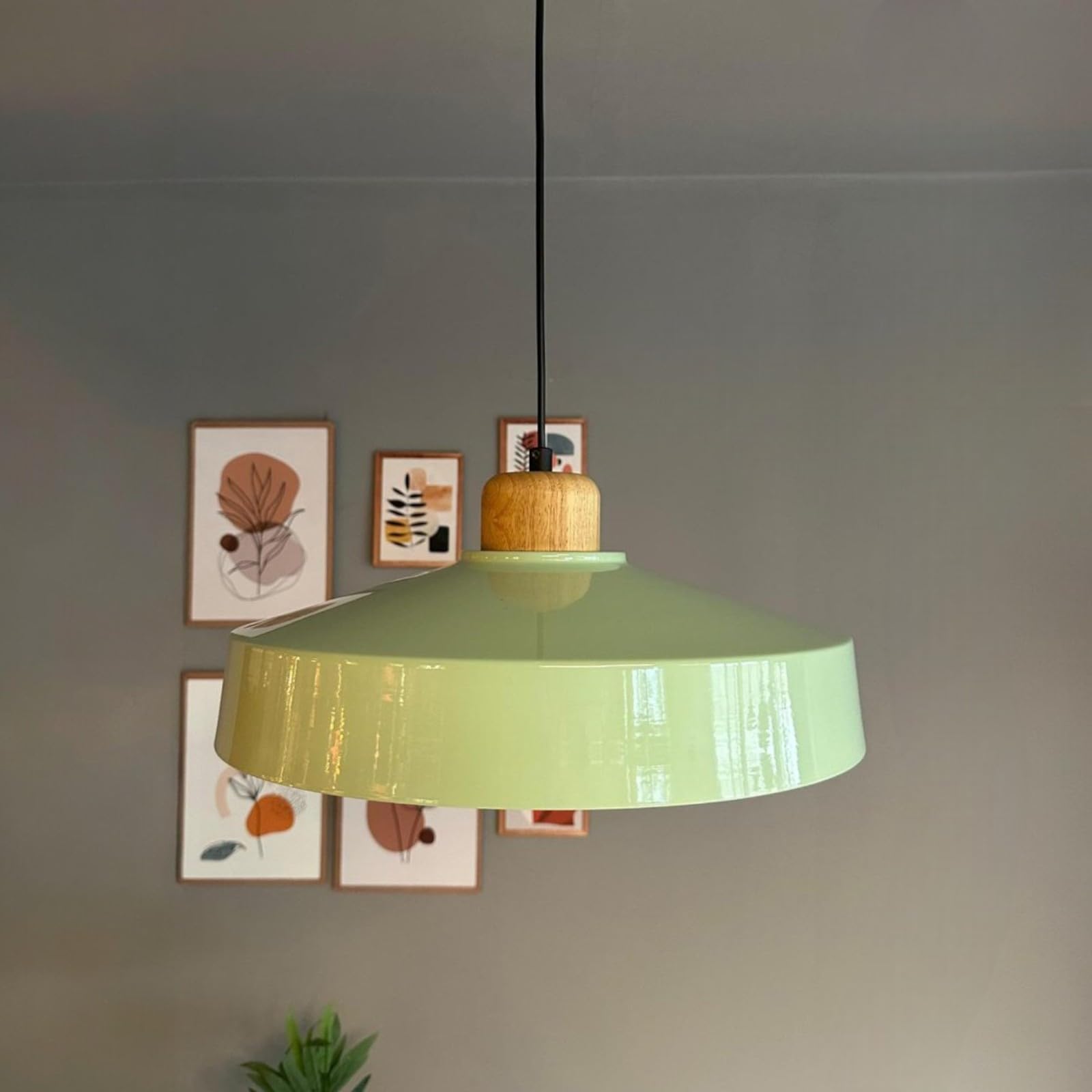 bamyum Ace Holz Hängelampe Esstich Ø40cm, Pendelleuchte Vintage, Hängelampe Industrial aus Metall Holz E27, Wohnzimmerlampe Hängend Vintage, Pendelleuchte Esstisch und Wohnzimmer, Küchenlampe Minzgrün